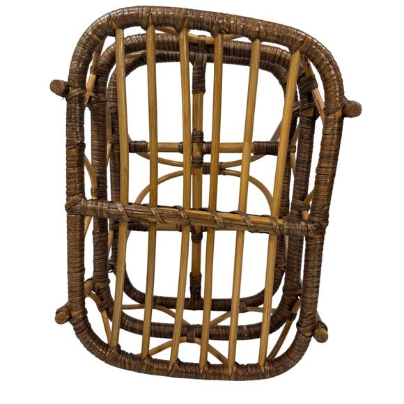 Vintage Woven Bamboo Bent Handle Basket Rustic Boho Farmhouse Decor 18” - Picture 5 of 9
